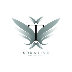Letter T Luxury Black Thin Wing Logo Template