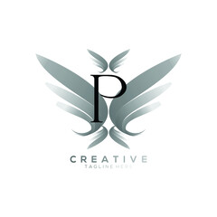Letter P Luxury Black Thin Wing Logo Template