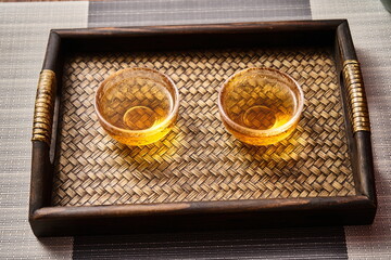 Ancient Sri Lankan tea in a clear glass.