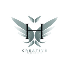 Letter H Luxury Black Thin Wing Logo Template