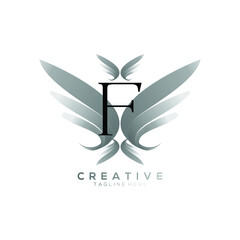 Letter F Luxury Black Thin Wing Logo Template