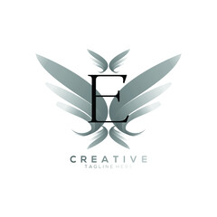 Letter E Luxury Black Thin Wing Logo Template