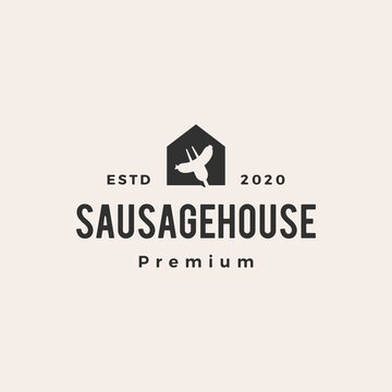 sausage house hipster vintage logo vector icon illustration