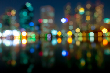 out of focus of city skyscrapers light