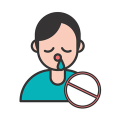 person with flu covid19 symptom and stop symbol
