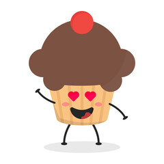 Cute flat cartoon cupcake illustration. Vector illustration of a cute cupcake with a smiling expression. Cute cake mascot design