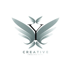 Letter Y Luxury Black Thin Wing Logo Template