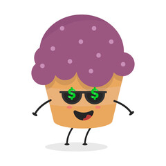 Cute flat cartoon cupcake illustration. Vector illustration of a cute cupcake with a smiling expression. Cute cake mascot design