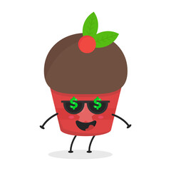 Cute flat cartoon cupcake illustration. Vector illustration of a cute cupcake with a smiling expression. Cute cake mascot design