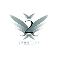 Number 2 Luxury Black Thin Wing Logo Template
