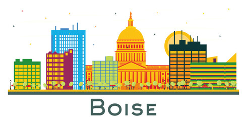 Fototapeta premium Boise Idaho City Skyline with Color Buildings Isolated on White.