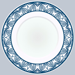 Decorative plate with round ornament in ethnic style. Fashion background with ornate dish. Vector illustration.