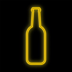 Bright luminous yellow neon sign for cafe bar restaurant beautiful shiny with a beer bottle on a black background. Vector illustration