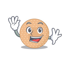 A charismatic rounded bandage mascot design concept smiling and waving hand