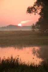 Colorful sunrise by the field, Poland.
