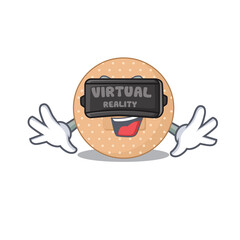 Rounded bandage cartoon image play a game with Virtual Reality headset