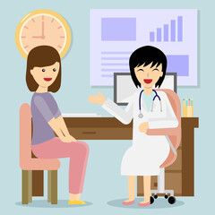 young woman doctor talking to the patient in examination room vector