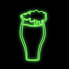 Bright luminous green neon sign for cafe bar restaurant beautiful shiny with a beer mug on a black background. Vector illustration
