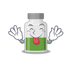 Funny vitamin syrup cartoon design with tongue out face