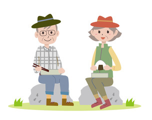 ハイキング　食事　お年寄り