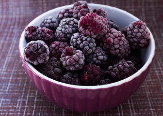 frozen food, frozen blackberries, frozen berries. Frozen Blackberry Close-Up