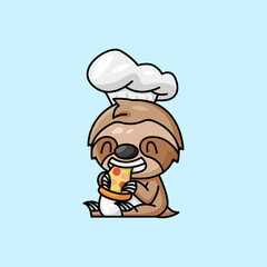 CUTE SLOTH WEARING CHEF HAT EATING PIZZA