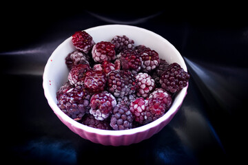 frozen food, frozen blackberries, frozen berries. Frozen Blackberry Close-Up