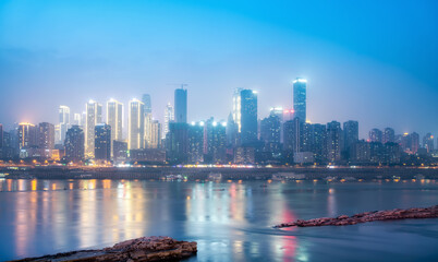 The skyline of night view of Chongqing urban architecture