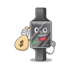 Crazy rich Cartoon picture of smart watch having money bags