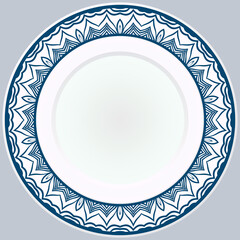 Decorative plate with round ornament in ethnic style. Fashion background with ornate dish. Vector illustration.