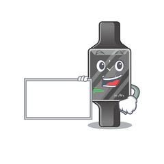 Cartoon character style of smart watch holding a white board