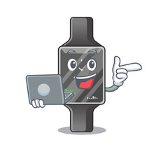 A neat cartoon character of smart watch l working at home during pandemic