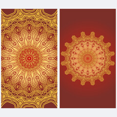 Invitation Or Card Template With Floral Mandala Pattern. For Wedding, Greeting Cards, Birthday Invitation. The Front And Rear Side. Vector Illustration.