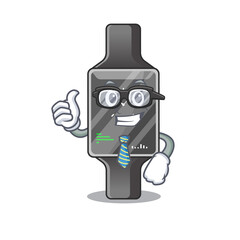 cartoon mascot style of smart watch Businessman with glasses and tie