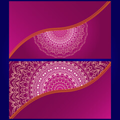 Invitation or Card template with floral mandala pattern. The front and rear side. Vector