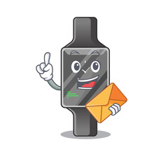 A picture of cheerful smart watch caricature design concept having an envelope
