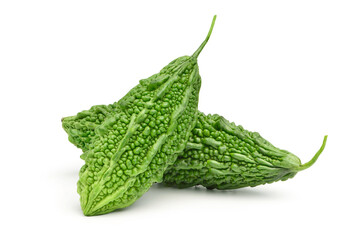 Bitter melon or Bitter gourd isolated on white background. Clipping path. (Momordica charantia)