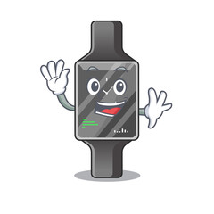 A charismatic smart watch mascot design concept smiling and waving hand