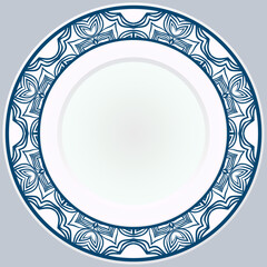 Decorative plate with round ornament in ethnic style. Fashion background with ornate dish. Vector illustration.