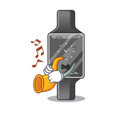 Smart watch musician of cartoon picture playing a trumpet on stage