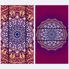 Luxury red, sunrise, gold color The Front And Rear Side. Mandala Design Elements. Wedding Invitation, Thank You Card, Save Card, Baby Shower. Illustration. Vector