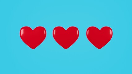 3d rendering red heart on blue background.