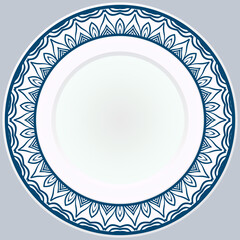 Decorative plate with round ornament in ethnic style. Fashion background with ornate dish. Vector illustration.