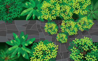 topview marble bridge in forest