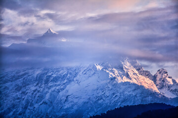 Kangchenjunga close up view from Pelling in Sikkim, India. Kangchenjunga is the third highest mountain in the world.