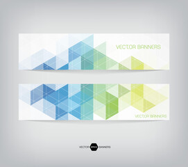 horizontal web banners with modern geometric backgrounds on white