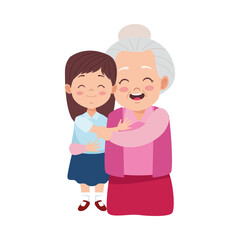 cute happy grandmother with granddaughter characters