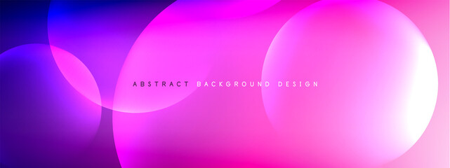 Vector abstract background liquid bubble circles on fluid gradient with shadows and light effects. Shiny design templates for text