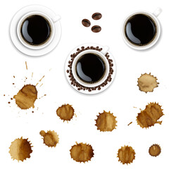 Coffee Cup And Coffee Paint With Isolated White Background With Gradient Mesh, Vector Illustration