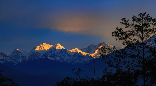 Kangchenjunga close up view from Pelling in Sikkim, India. © artqu